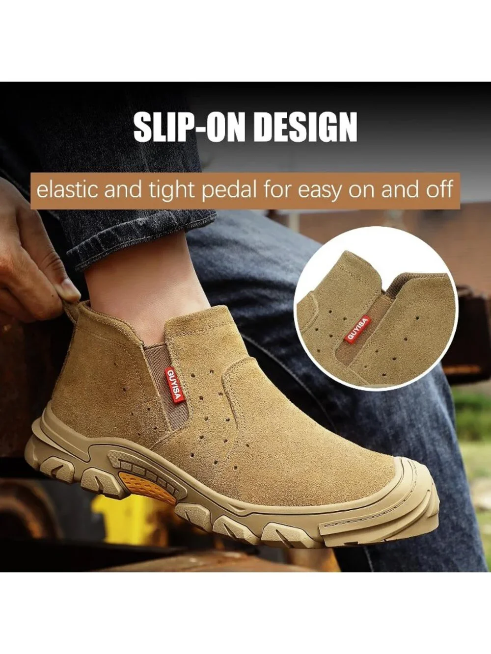 Men's Brown Fireproof Shoes Casual Steel Toe Slip On Mid Top Jobsite Work Boots